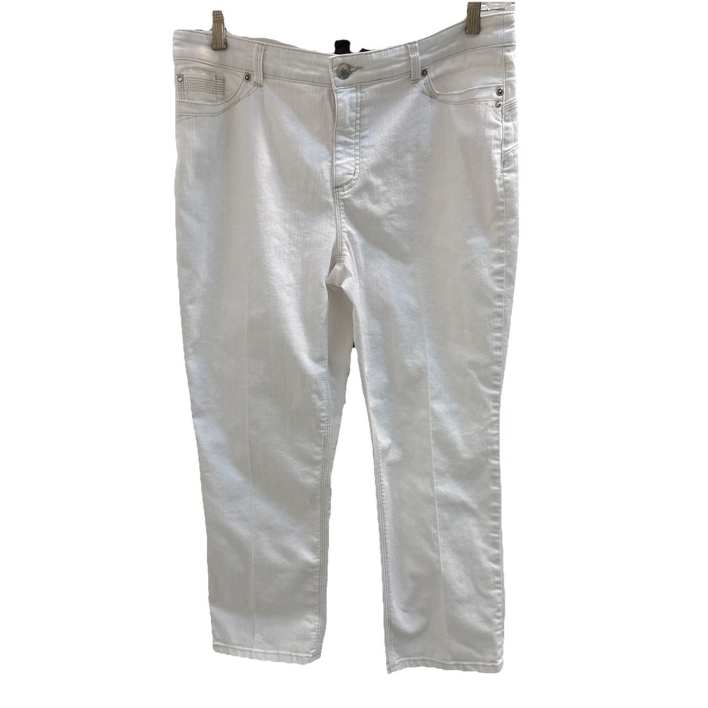 Women Chico's So Lifting Slimming Jeans Sz 2.5/14 White Rhinestone Studded Denim